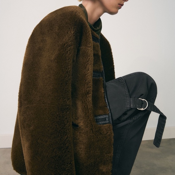 Mango olive green shearling fur effect jacket size medium - Picture 5 of 7